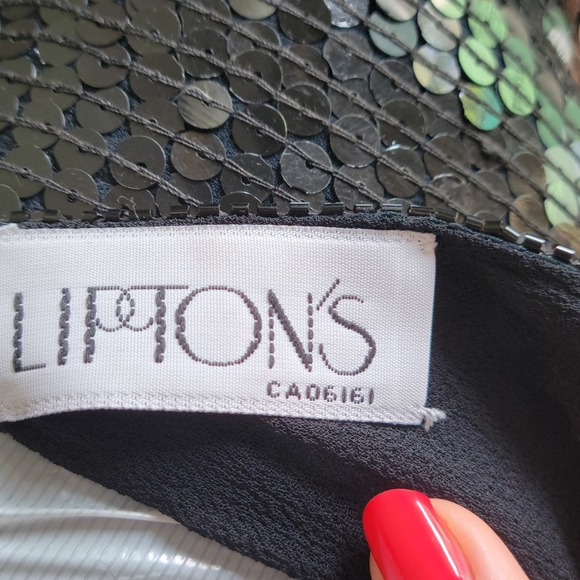 ✨️100% Silk Vintage Lipton's Black Squined Top Blouse - Picture 12 of 12